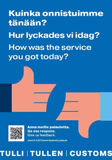 Kehote antaa palautetta Tullille QR-pohjaisella asiakaspalautelomakkeella.