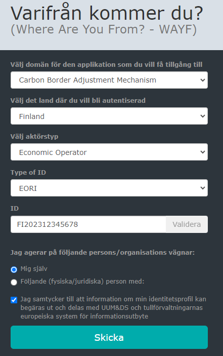 Inloggningssida för EU:s kundportal.