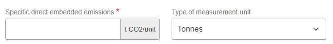 Field “Specific direct embedded emissions”