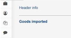 “Goods imported” tab