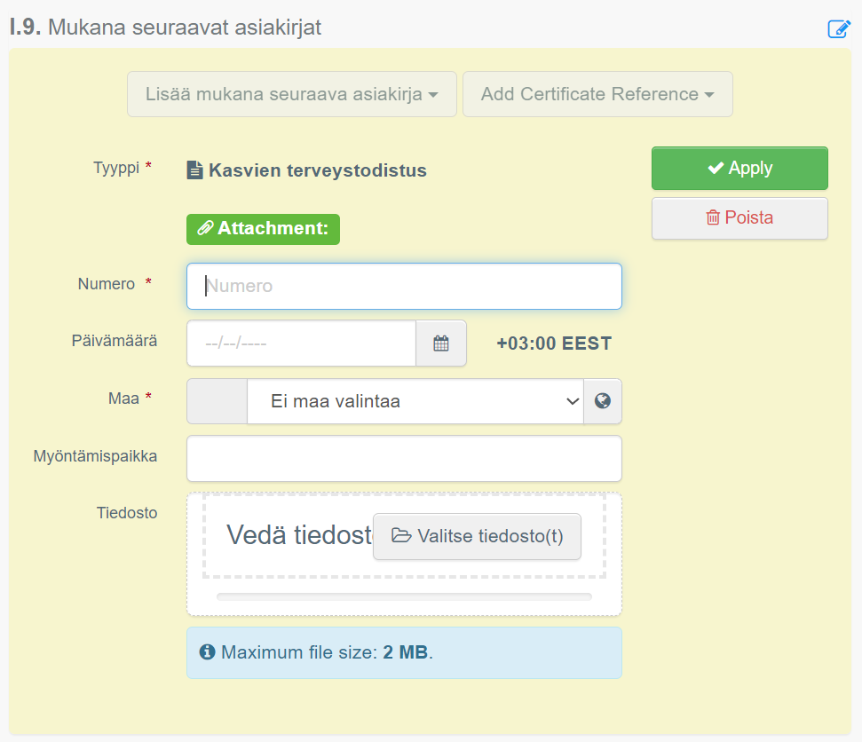 Mukana seuraavat asiakirjat -valikko. 