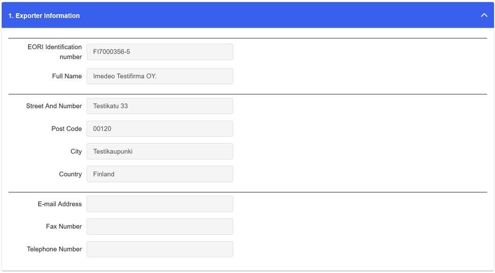 System field with the exporter’s details. 