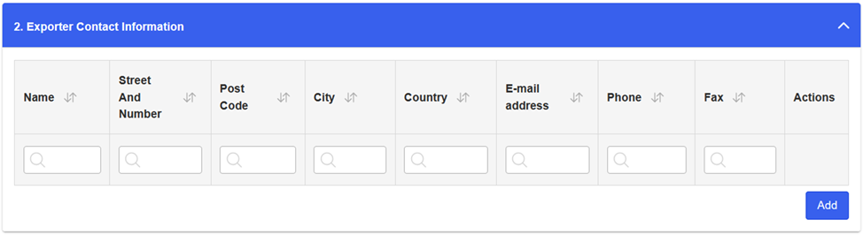  System field with the exporter’s contact information.