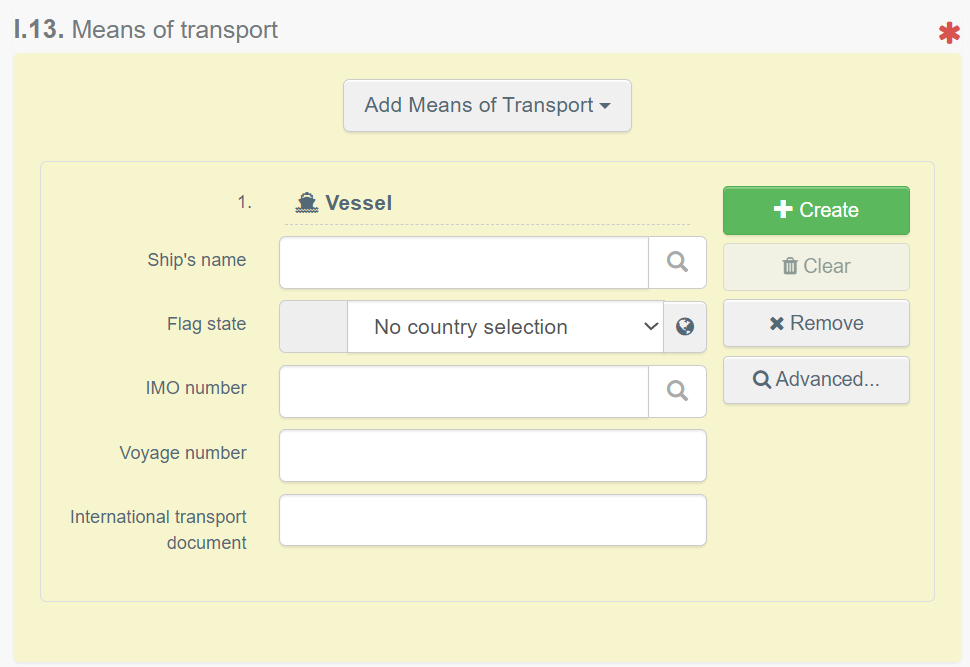 Box where you select the means of transport.