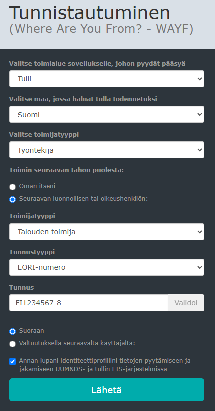 Kirjautuminen CBAM-siirtymärekisteriin EU:n asiointiportaalin kautta.