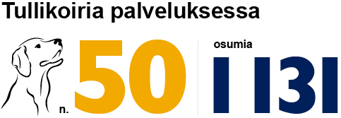 Tullikoiria palveluksessa noin 50, osumia 1 131. 