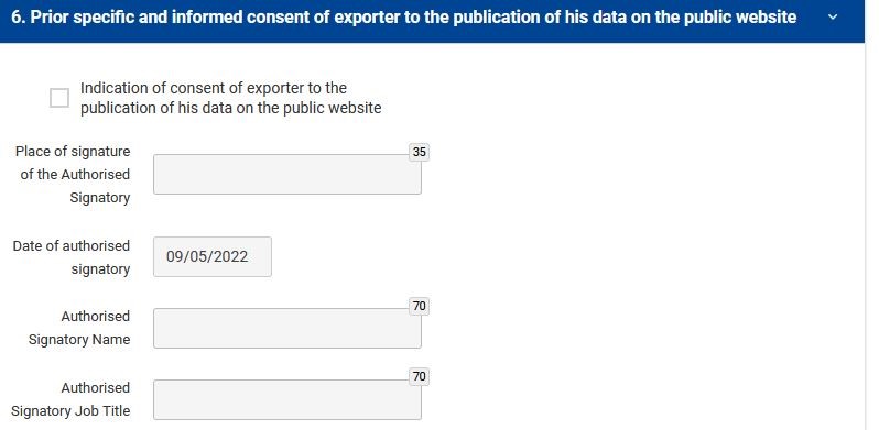The section “consent of exporter” in the request.