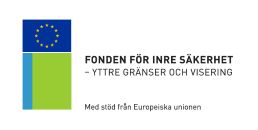 Logo med EU:s flagga. Bredvid logon står följande text: Fonden för inre säkerhet - yttre gränser och visering. Med stöd fån Europeiska unionen