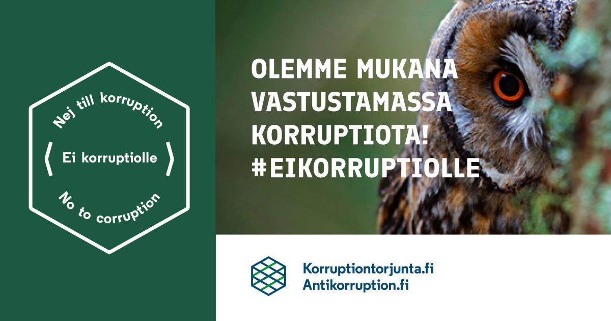 Logo ja pöllönkuva Ei korruptiolle -kampanjasta.